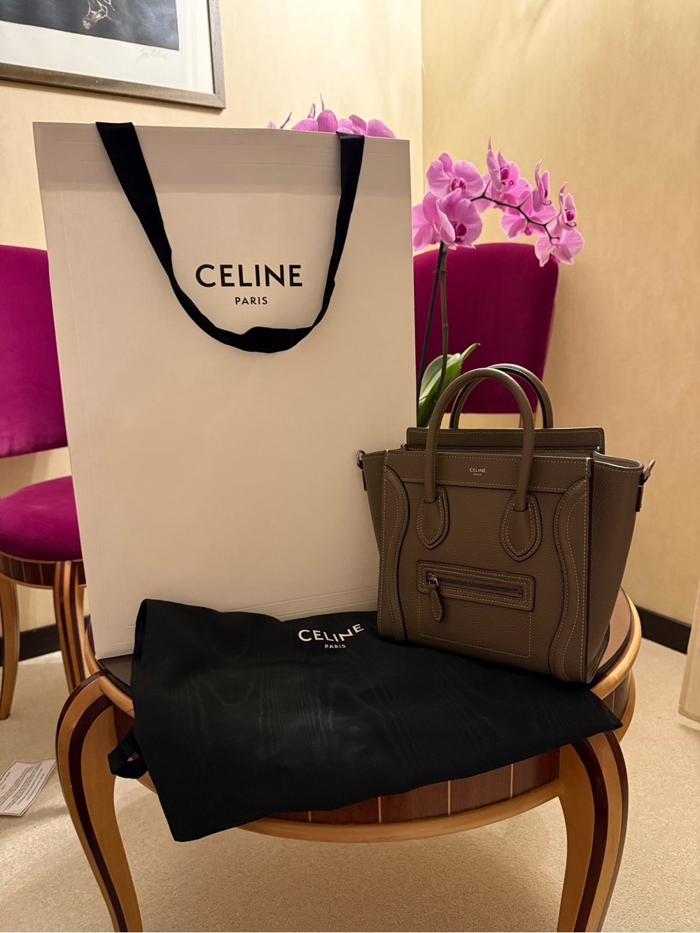 Celine Mini Luggage Tote in Souris Taupe
